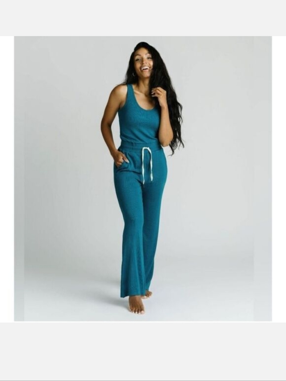 ZYIA Teal Blue Sleeveless Jumpsuit with Drawstring